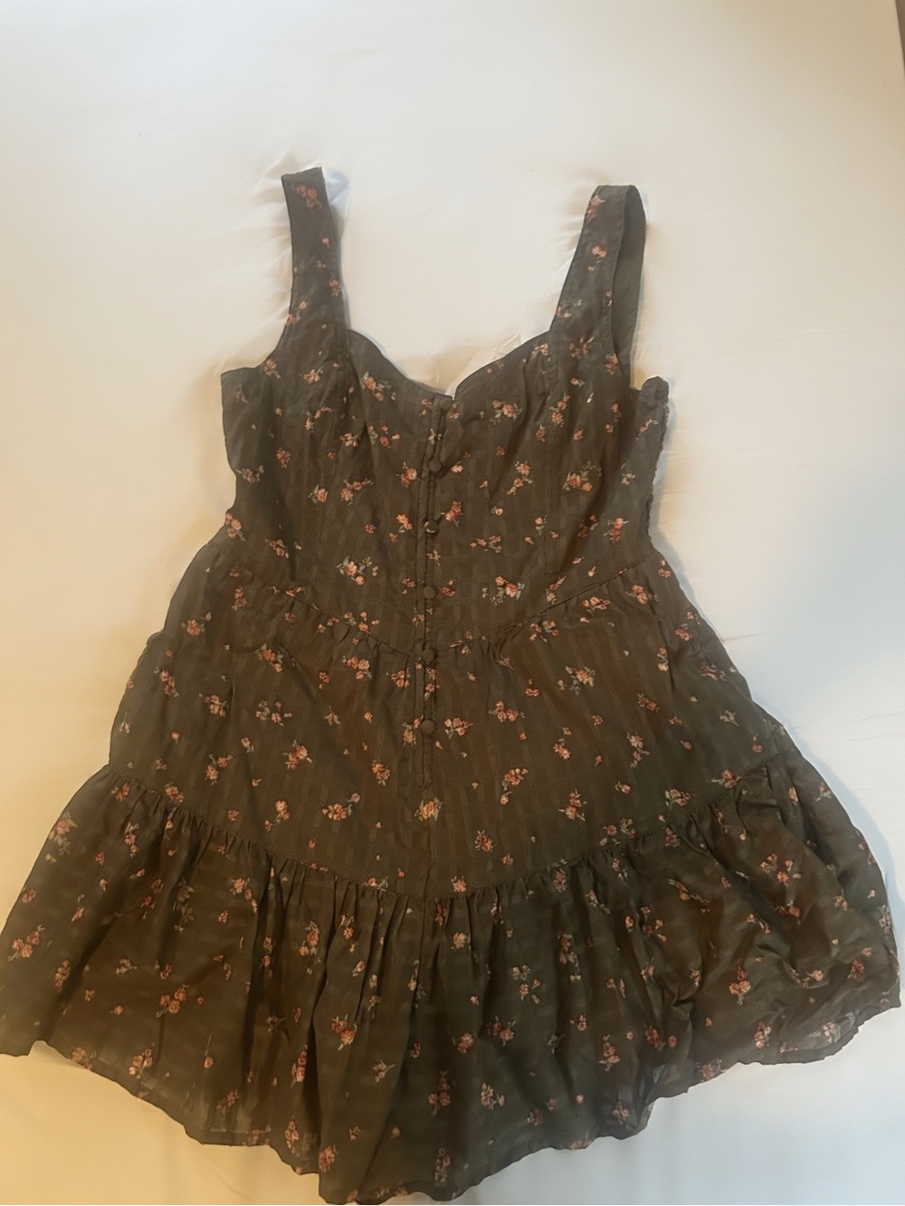 American Eagle Outfitters Olive Green Floral Smocked Dress/Skort